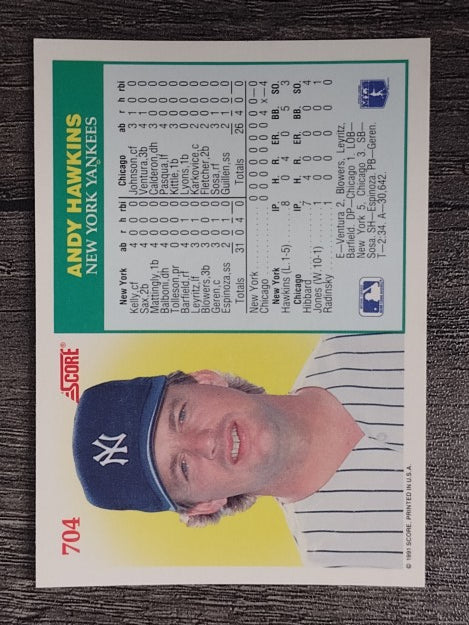 1991 Score #704 Andy Hawkins NH