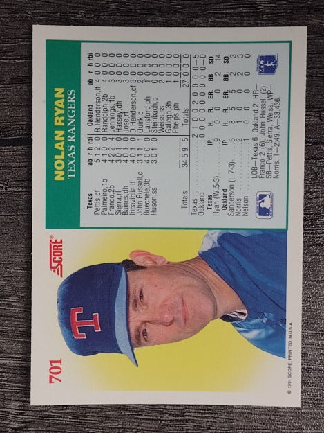 1991 Score #701 Nolan Ryan NH