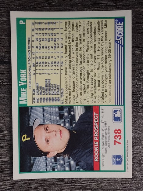 1991 Score #738 Mike York RC