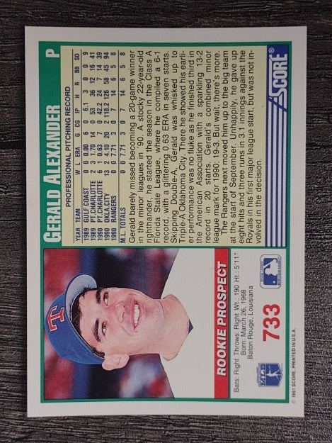 1991 Score #733 Gerald Alexander RC