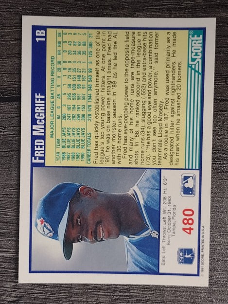 1991 Score #480 Fred McGriff