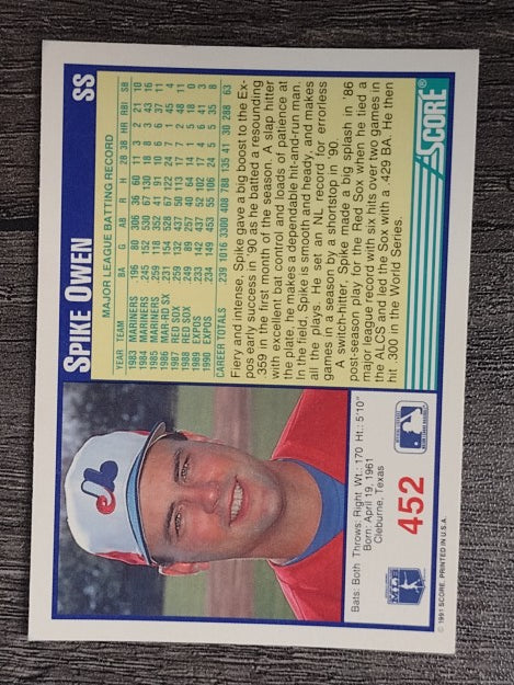 1991 Score #452 Spike Owen