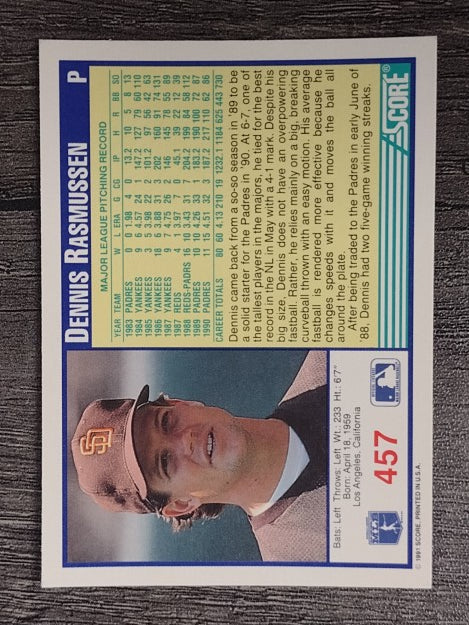 1991 Score #457 Dennis Rasmussen