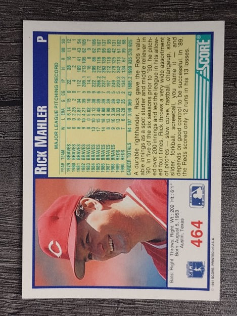 1991 Score #464 Rick Mahler