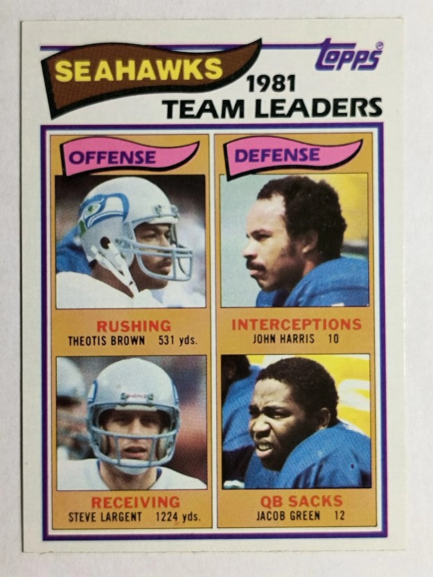 1982 Topps #243 Seahawks TL/Theotis Brown/Steve Largent/John Harris/Jacob Green