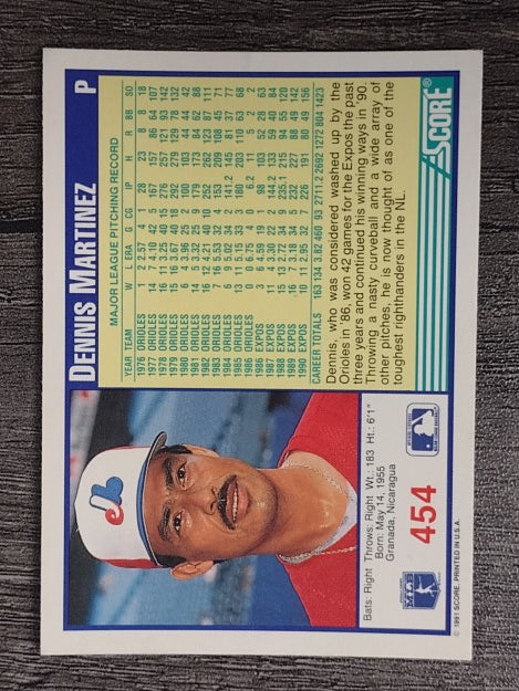 1991 Score #454 Dennis Martinez