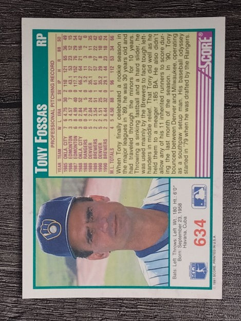 1991 Score #634 Tony Fossas