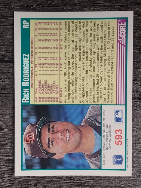 1991 Score #593 Rich Rodriguez RC