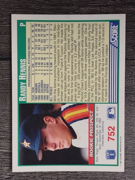 1991 Score #752 Randy Hennis RC