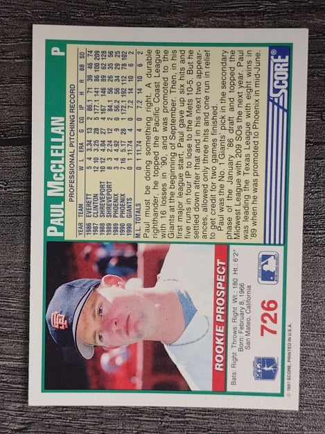 1991 Score #726 Paul McClellan RC