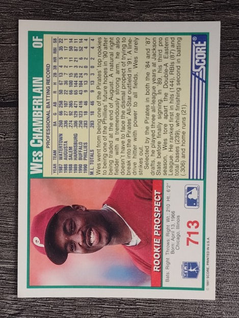 1991 Score #713 Wes Chamberlain RC