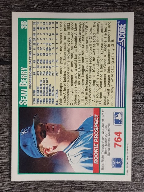 1991 Score #764 Sean Berry RC