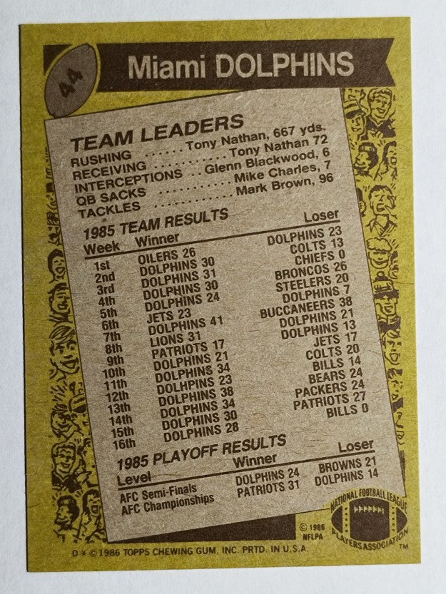 1986 Topps #44 Dolphins TL/Dan Marino Sets Up