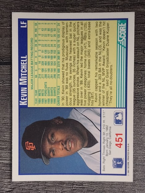 1991 Score #451 Kevin Mitchell