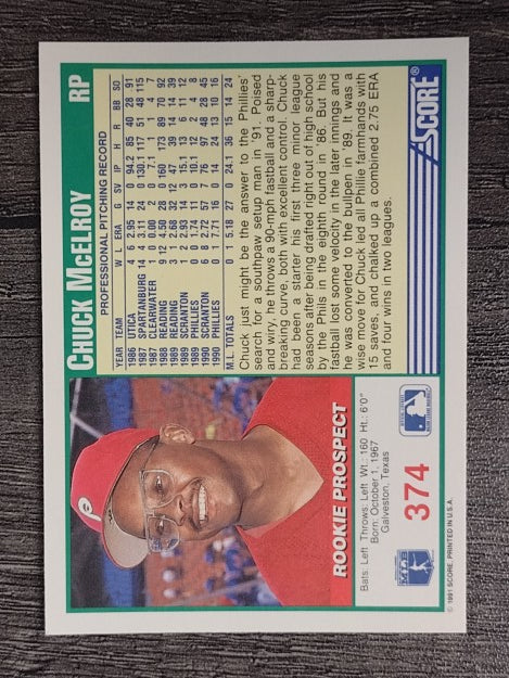 1991 Score #374 Chuck McElroy