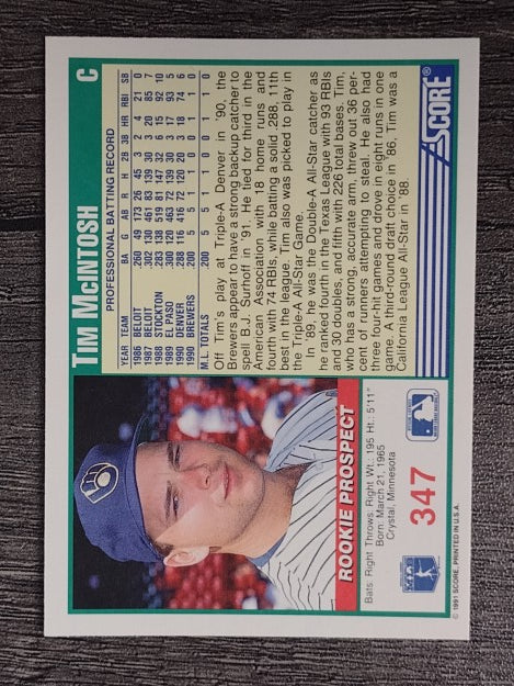 1991 Score #347 Tim McIntosh