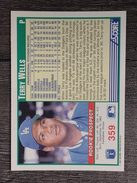 1991 Score #359 Terry Wells RC