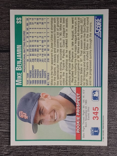 1991 Score #345 Mike Benjamin