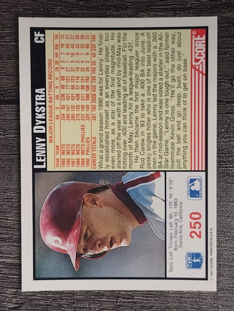 1991 Score #250 Len Dykstra