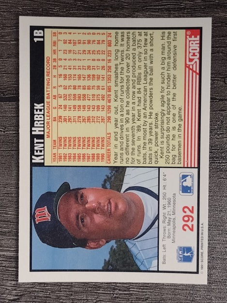 1991 Score #292 Kent Hrbek