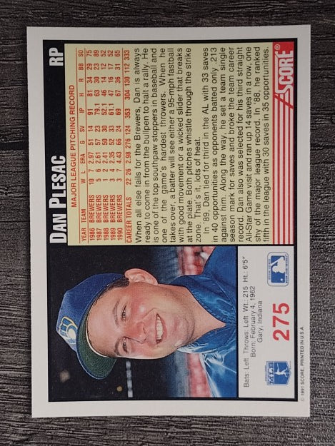 1991 Score #275 Dan Plesac
