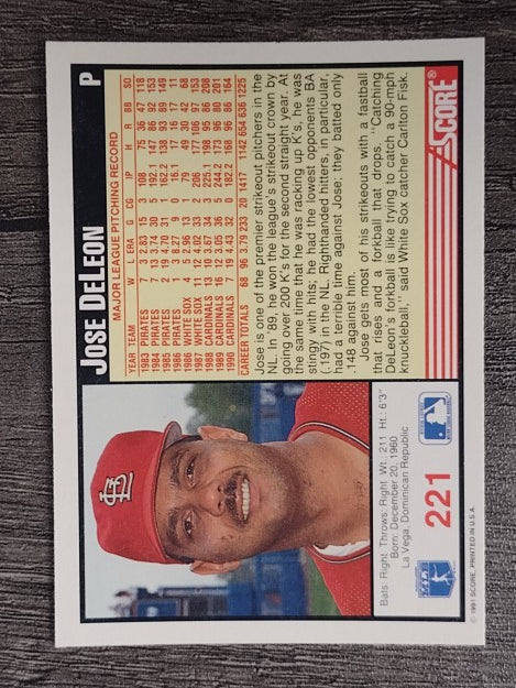 1991 Score #221 Jose DeLeon