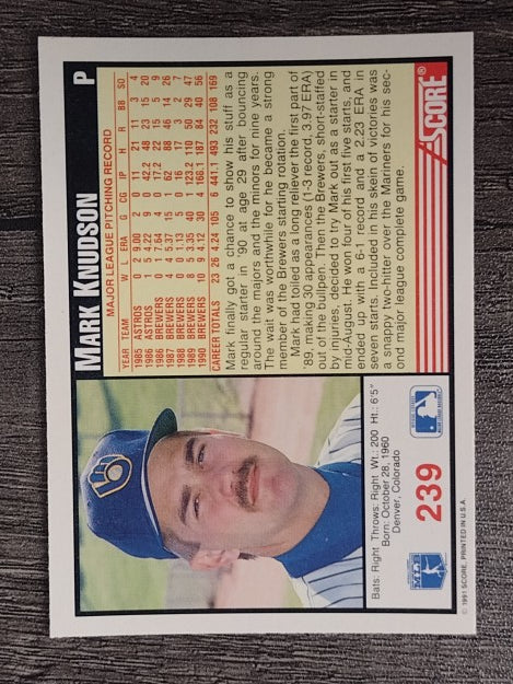 1991 Score #239 Mark Knudson