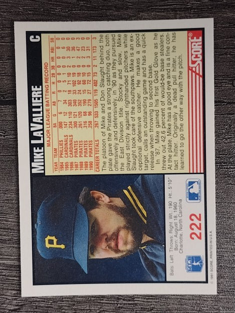 1991 Score #222 Mike LaValliere