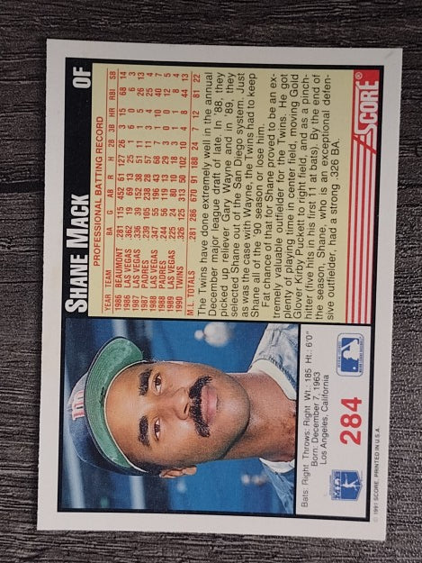 1991 Score #284 Shane Mack