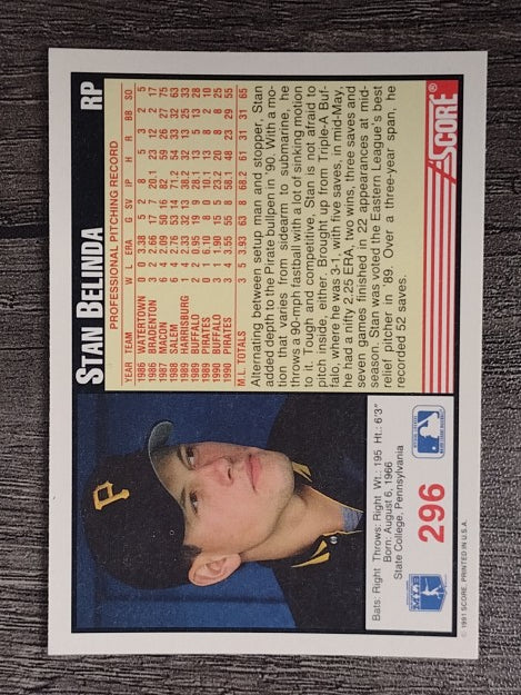 1991 Score #296 Stan Belinda