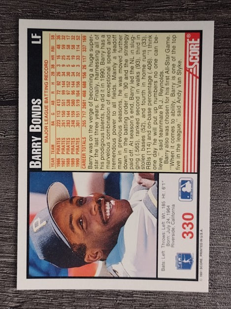 1991 Score #330 Barry Bonds