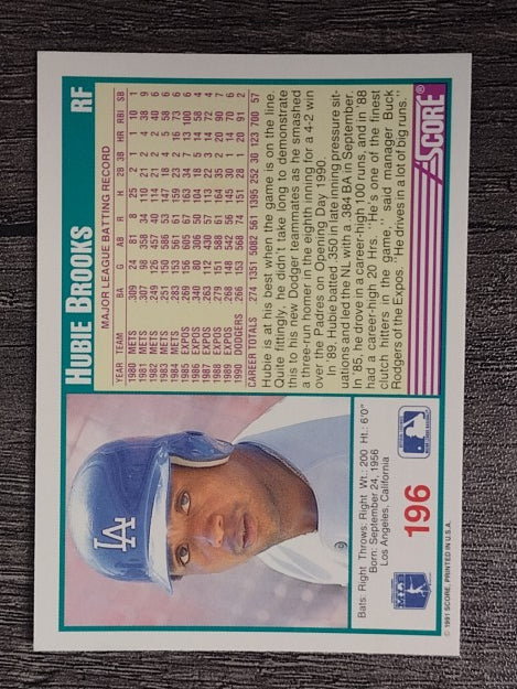 1991 Score #196 Hubie Brooks