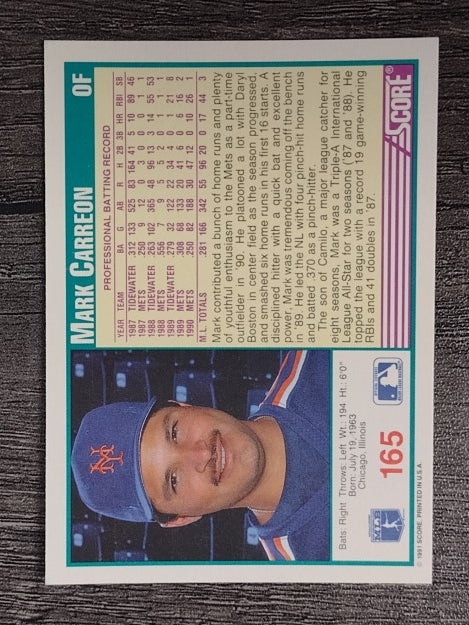 1991 Score #165 Mark Carreon
