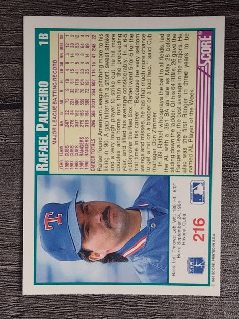 1991 Score #216 Rafael Palmeiro