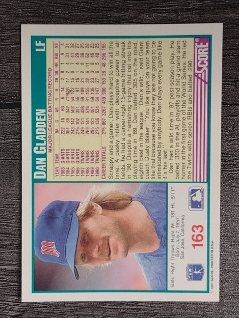 1991 Score #163 Dan Gladden