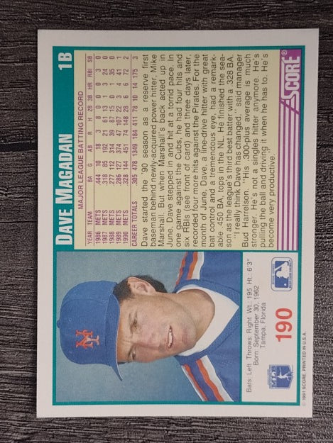 1991 Score #190 Dave Magadan