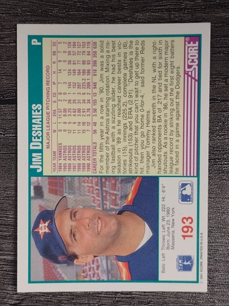 1991 Score #193 Jim Deshaies