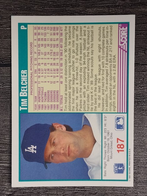 1991 Score #187 Tim Belcher