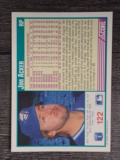 1991 Score #122 Jim Acker