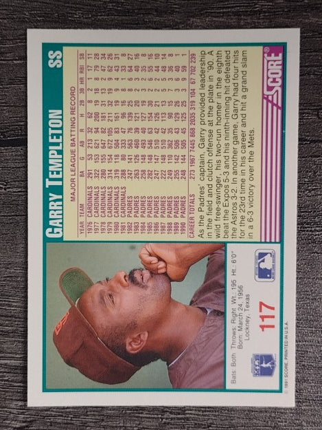 1991 Score #117 Garry Templeton