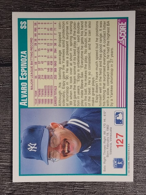 1991 Score #127 Alvaro Espinoza