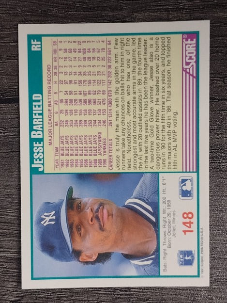 1991 Score #148 Jesse Barfield