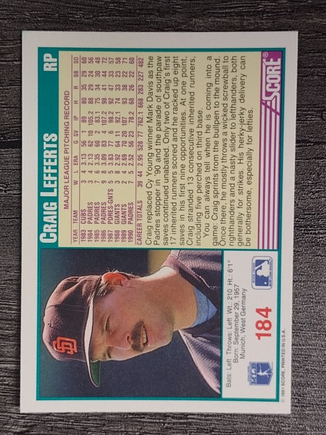 1991 Score #184 Craig Lefferts