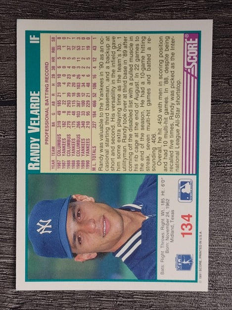 1991 Score #134 Randy Velarde