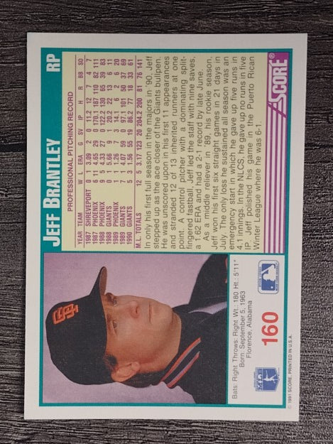 1991 Score #160 Jeff Brantley