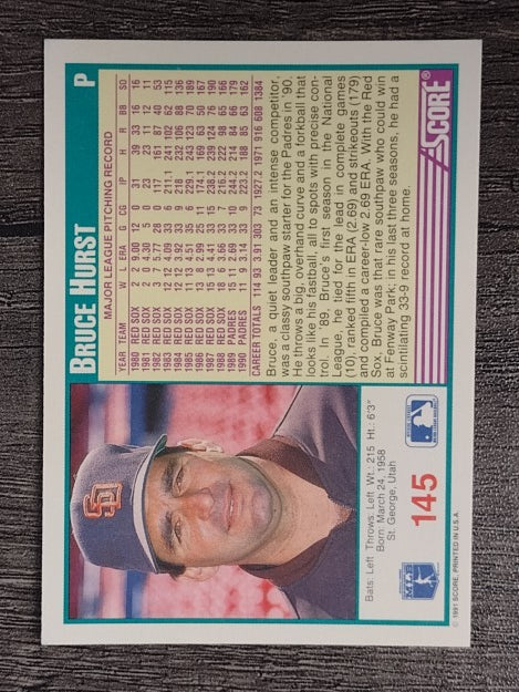1991 Score #145 Bruce Hurst