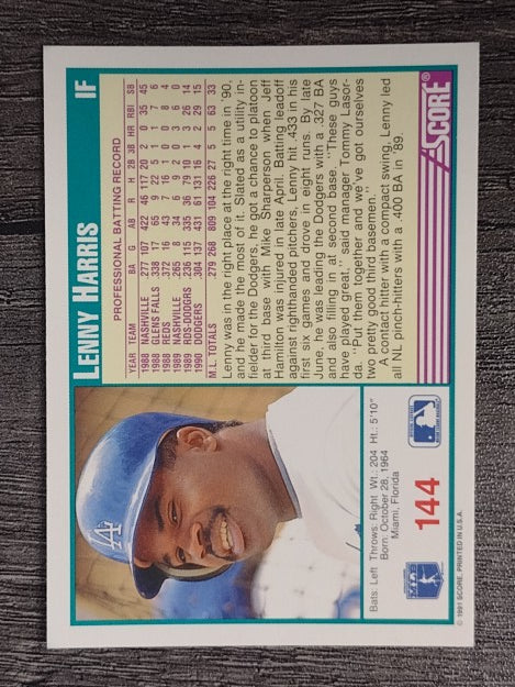 1991 Score #144 Lenny Harris