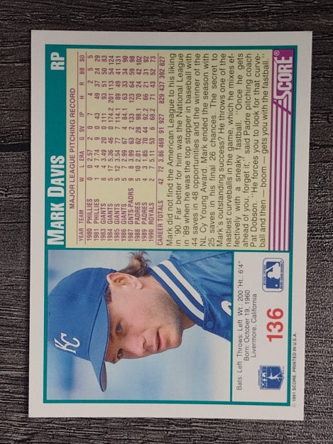 1991 Score #136 Mark Davis