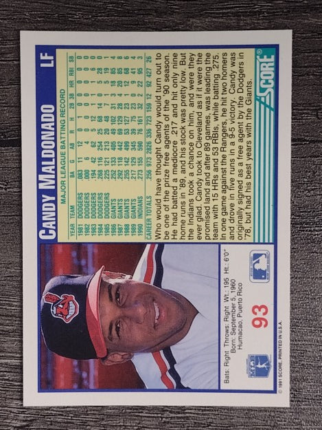 1991 Score #93 Candy Maldonado