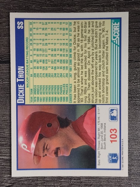 1991 Score #103 Dickie Thon